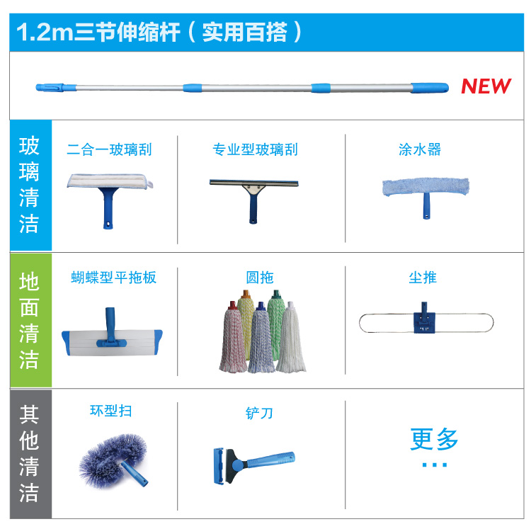 藍色三節快速鎖伸縮桿 帶快接桿頭 TLPS 312B